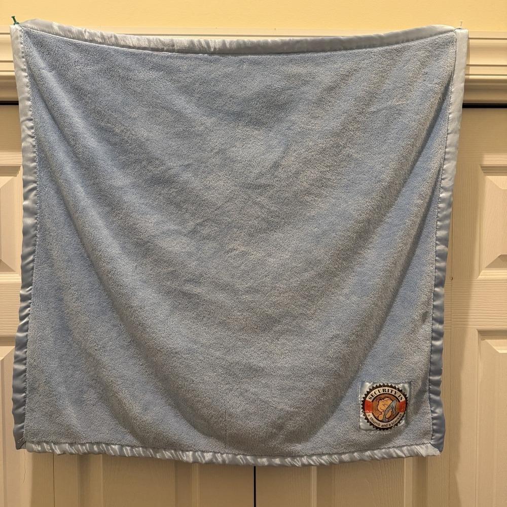 Peanuts Linus Satin Trim Baby Blanket Lovey Blue Plush Security Is a Thumb